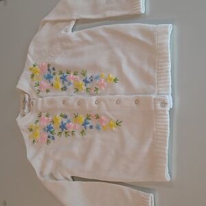 EUC VTG Jeri-Jo NY 100% Acrylic Cottagecore White Embroidered Floral Cardigan